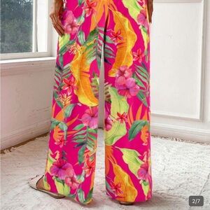 Women's Tropical Wide-Leg Pants - Hot Pink Floral
